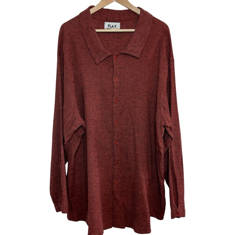 Flax Men's Large Linen Blend Rust Speckled Long Sleeve Button Down Shirt